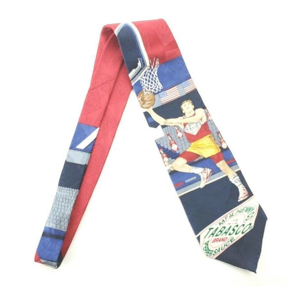 Tabasco Blue Silk Tie Basketball Novelty Wide - Picture 5 of 5